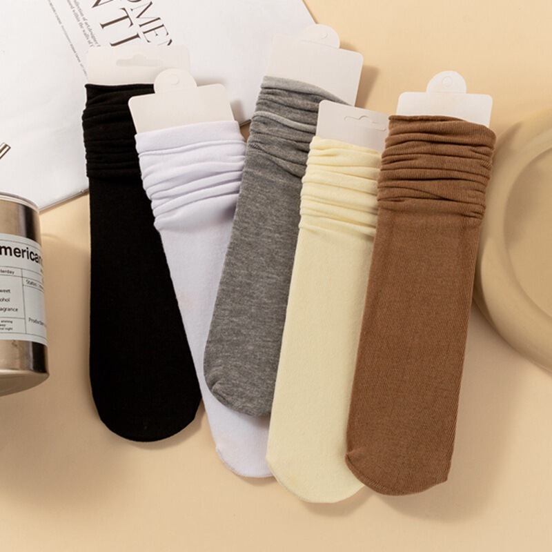 Spring and Autumn Slouch Socks, White Women's Summer Thin Mid-Calf Socks, Gray Maternity Socks Paired with Small Leather Shoes, Internet Celebrity Style