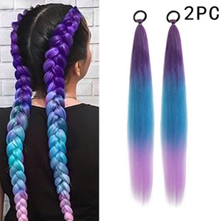 Wig Ponytail Colorful Braided Hair Dreadlocks Long Ponytail Hair Extensions Elastic Hair Band Colorful Gradient Braids Synthetic Wig