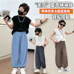 新款兒童冰絲防蚊褲夏季寬鬆長褲中大童韓版束口褲子男女童燈籠褲