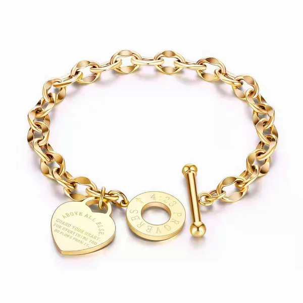 Yunyao European and American Cross-Border Supply Heart-Shaped Stainless Steel Jewelry, Personalized Versatile Hand Accessories, Ot Buckle Trendy Titanium Steel Bracelet