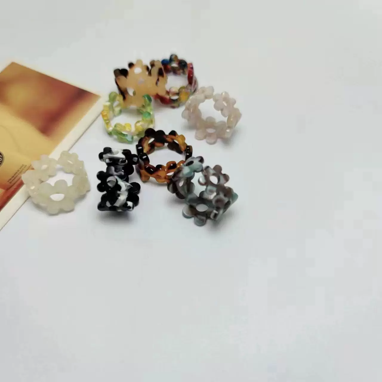 亚马逊新款关节戒指女欧美跨境创意个性夏季花朵醋酸板材戒指Ring