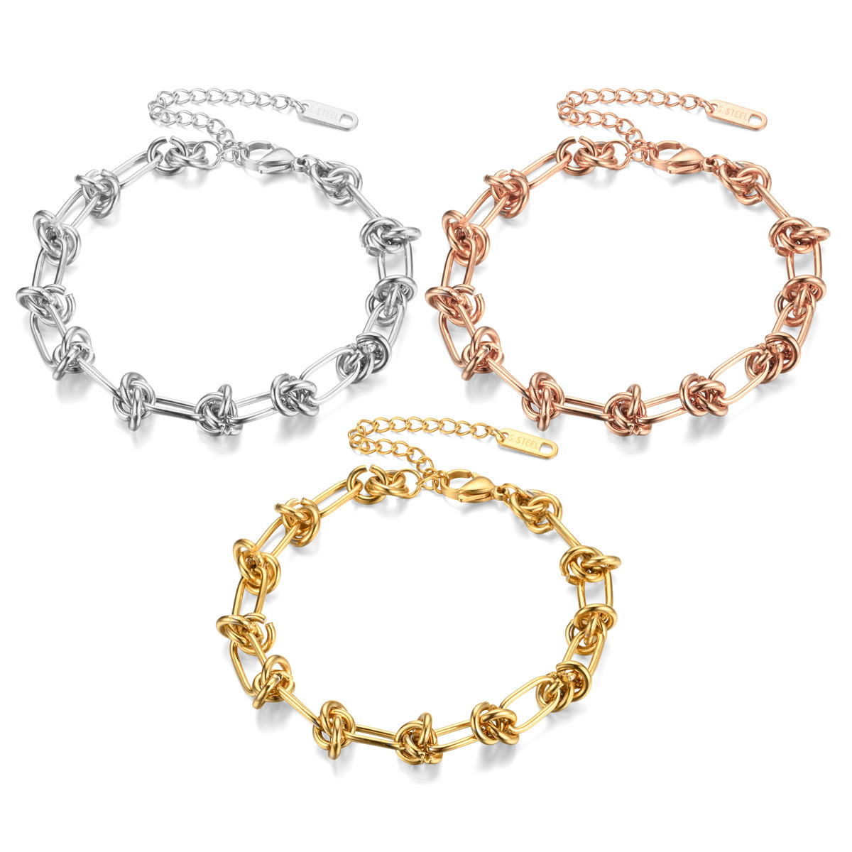 14g Weight PVD Coated Gold Plating Process PVD Coated Real Gold Plated Knot Stainless Steel Simple Style Waterproof Non Tarnish Bracelets