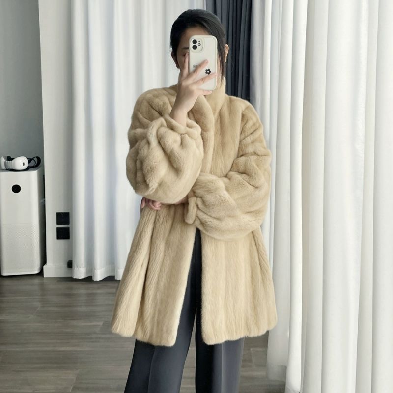 立领中长款仿新款金貂毛毛外套貂皮大衣名媛双色加厚貂女均码兔毛