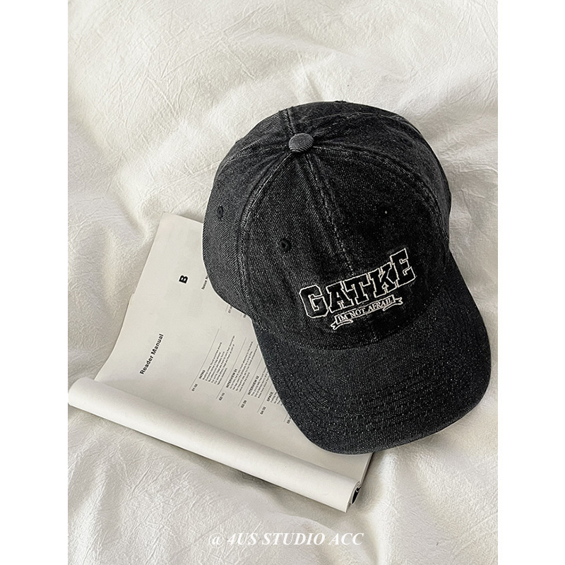 Retro vaquero lavado en agua gorra de pato lengua de moda femenina coreana bordada letras pareja gorra de béisbol profunda parte superior muestra cara pequeña