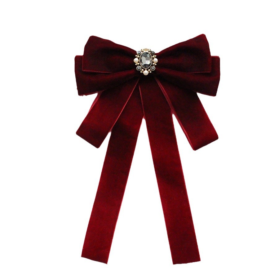 Papillon da donna, grande fiocco, spilla in velluto bordeaux, accessorio di abbigliamento nero, stile preppy, versatile_voghion.com