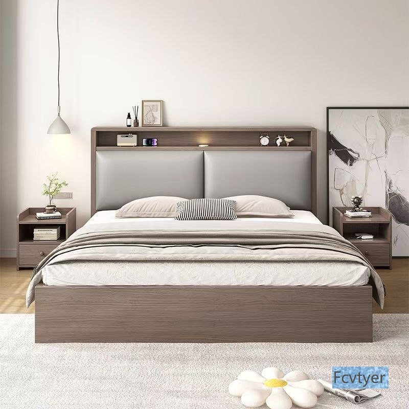 Solid Wood Bed for Rent in the Master Bedroom, Simple Double Bed for Home Use, Single Bed for Homestay, 82 Small Apartment, Italian Style