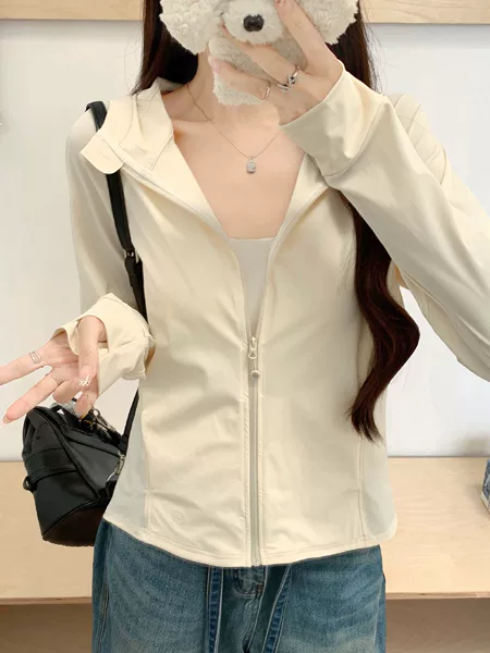 2695 Hooded Sun Protection Clothing, Summer Cool Feeling Women's Outdoor Breathable Anti-Uv Casual Jacket, Fashionable and Versatile Top