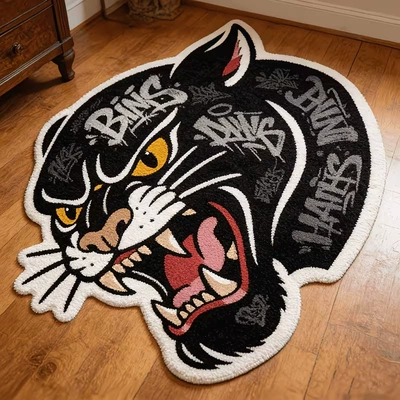 head design floor mat, personalized | Avtomobil döşəmə paspasları - de-fierce-tiger-4-7080cmimitation-cashmere-with-non-slip-plastic-bottom
