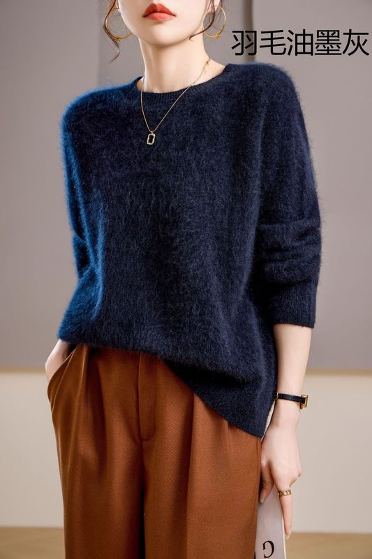 【起毛シリーズ】カシミヤ5% ウール95% ラウンドネック/Vネック シームレス起毛カシミヤセーター レディース セーター 25年新作|undefined