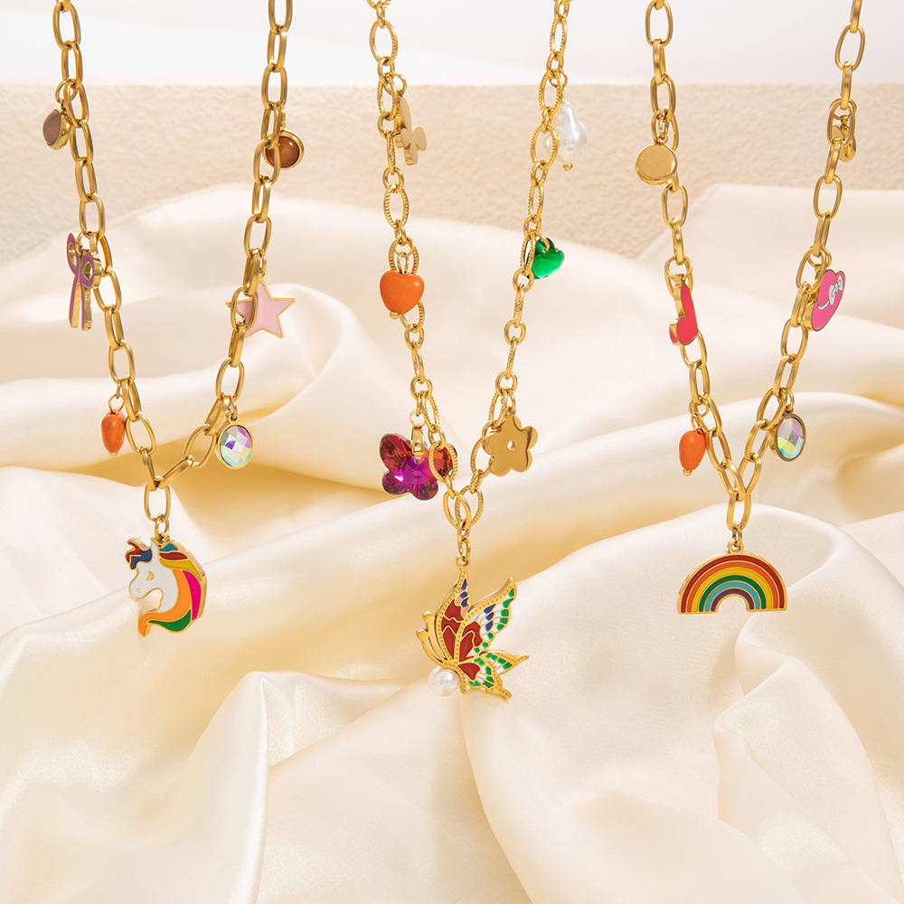 1 Piece Quantity Holiday, Daily Occasion PVD Coated Real Gold Plated Star Moon Heart Shape 304 Stainless Steel Cute Classic Style Waterproof Non Tarnish 304 Stainless Steel Charms Pendant Necklace