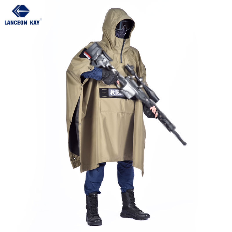 Langsenkai Tactical Raincoat Soft Shell Poncho Outdoor Camping Waterproof Cloak Functional Cycling Cloak Training Ghillie Suit