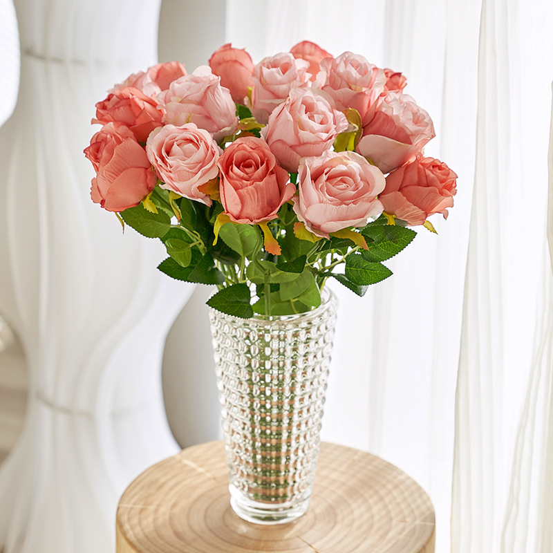 Rosas búlgaras de alta calidad imitación de seda ramo de flores falsas decoración de decoración de la mesa interior de la sala de estar