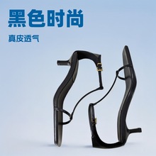 夏季新款女鞋真皮高跟黑色法式露趾凉鞋一字带细跟夏季气质罗马鞋