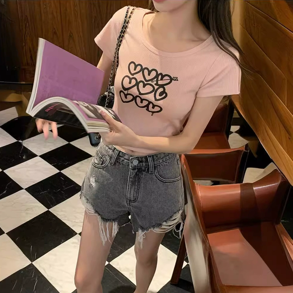 Рваные джинсы для женщин 2024 летние винтажные потертые горячие девушки с высокой талией супер шорты для похудения шорты А-силуэтом