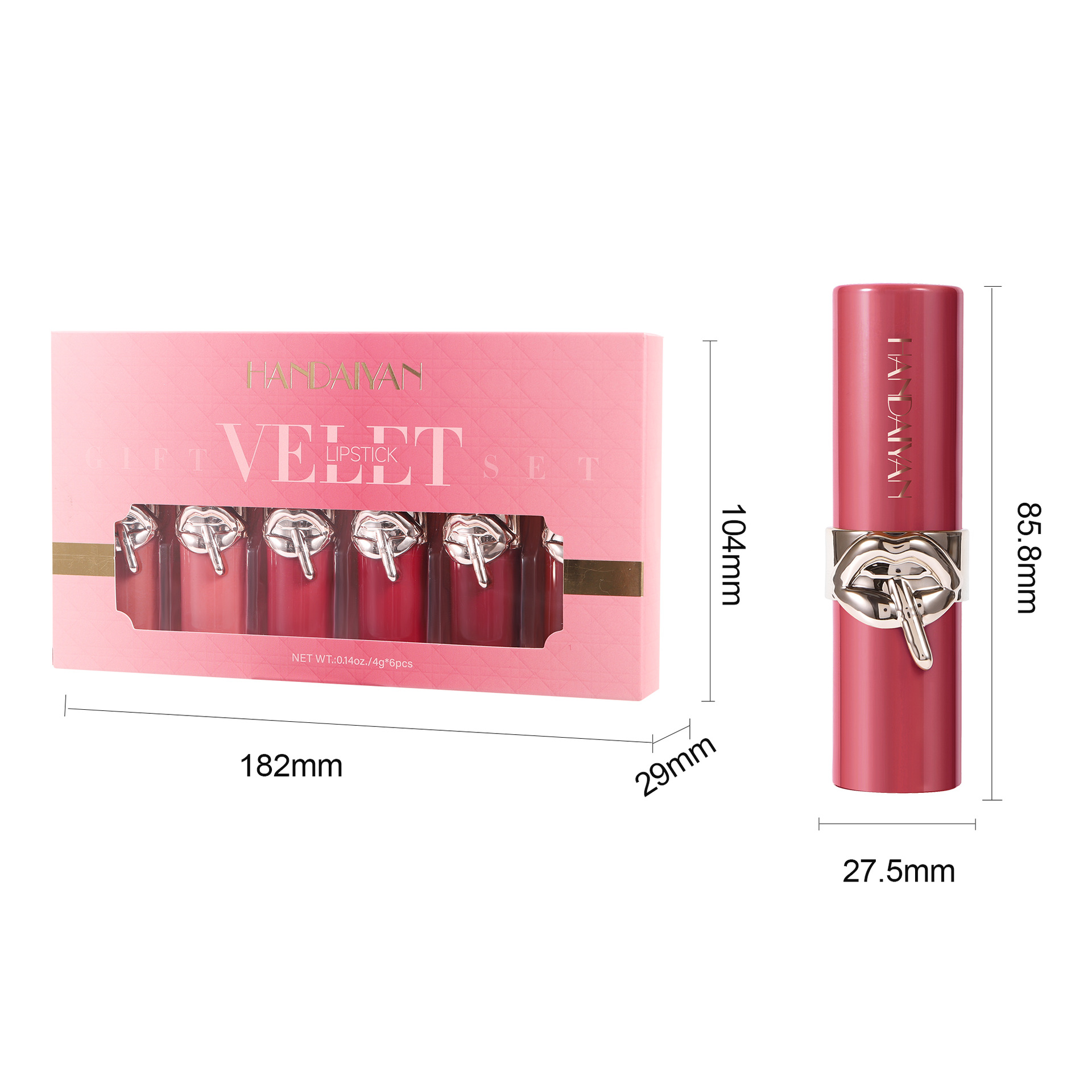 Set de lápiz labial transfronterizo 6 lápiz labial mate HANDAIYAN terciopelo lápiz labial impermeable no es fácil de tocar lápiz labial mate taza