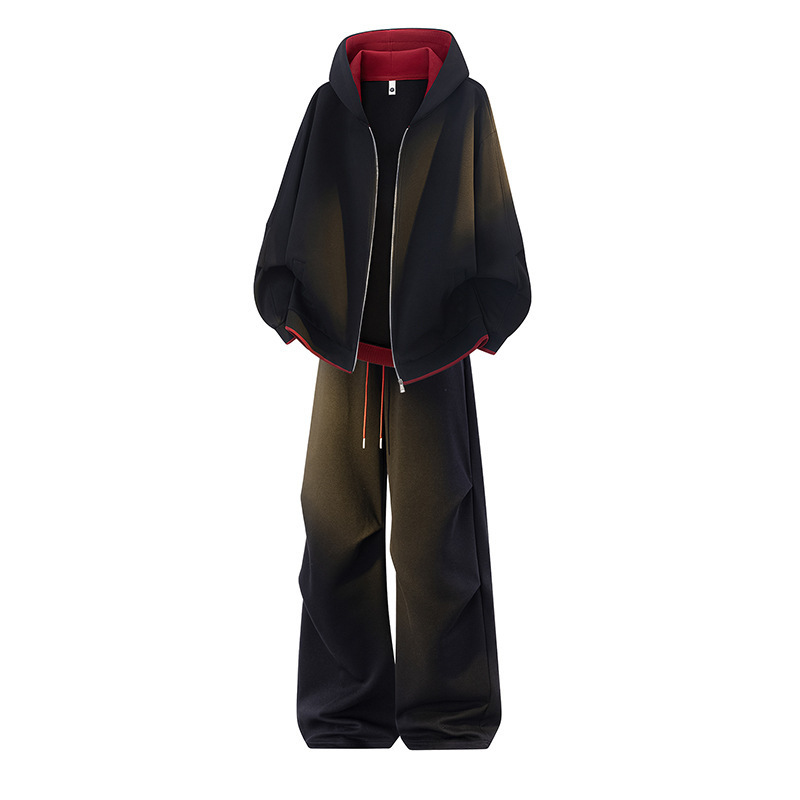 Cross-border sports suit for men, autumn and winter, youth color-blocking cardigan sweatshirt and casual pants, a stylish men's outfit