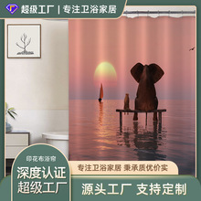 印花涤纶浴帘含塑料浴帘扣卫生间沐浴淋浴房洗澡间防水防霉隔断帘