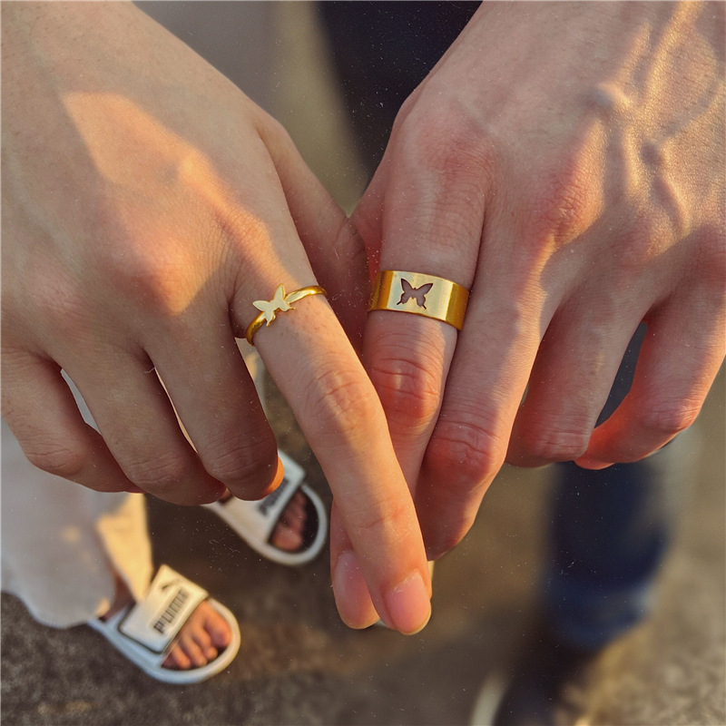 3g Weight Rings Classification Adjustable Ring Size Date Occasion Alloy Material Butterfly Pattern Couple Gender Plating Design Fashion Style Fashion Butterfly Alloy Plating Couple Rings 3