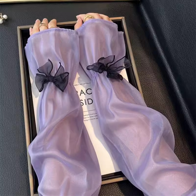 Manga de protección solar de seda de hielo con lazo para mujer nuevo estilo lazo encaje verano manga de mano guantes anti-ultravioleta viento de hadas