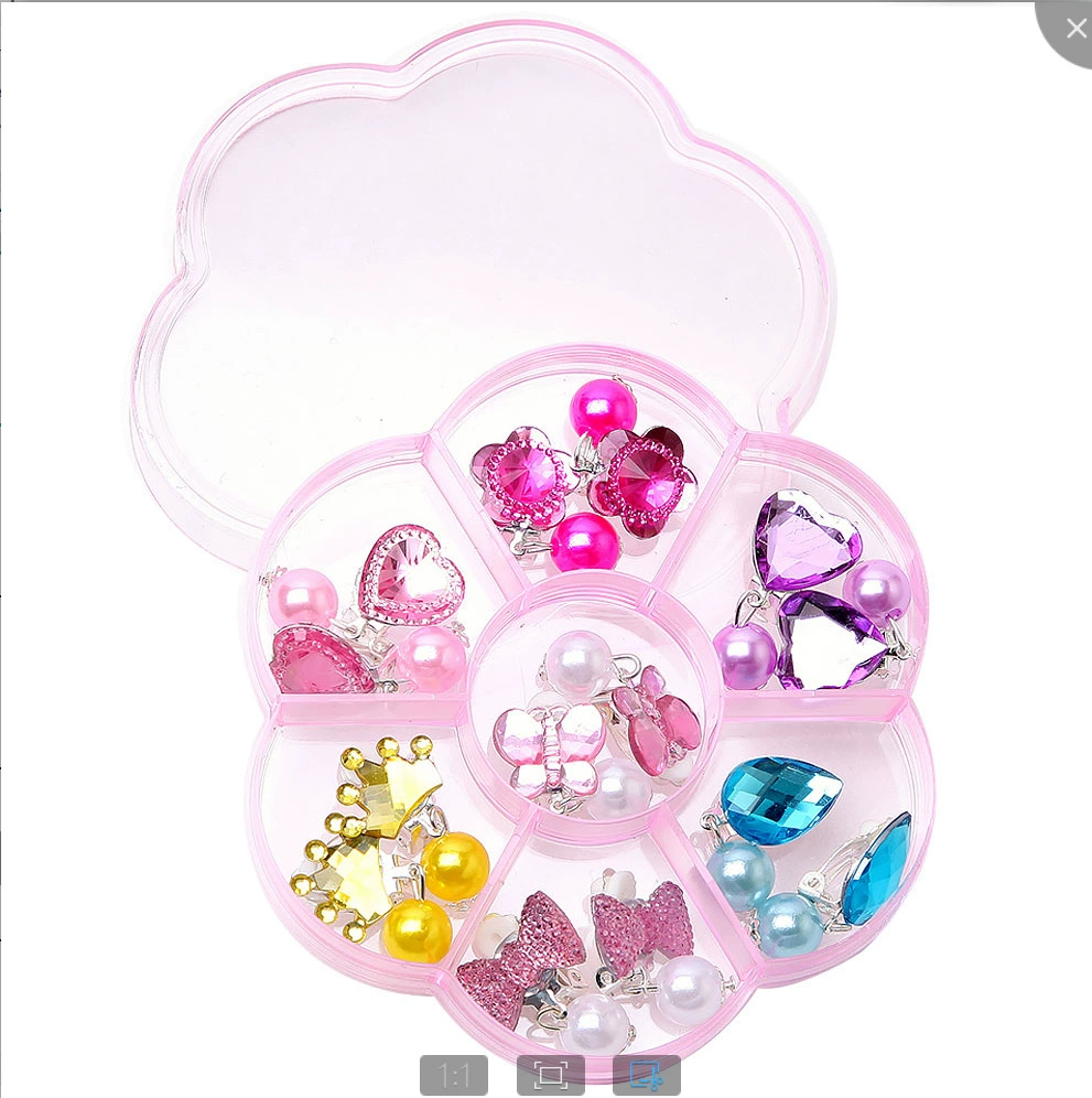 Новые детские зажимы для ушей без пирсинга, подвески для девочек, искусственные серьги, набор в подарочной коробке, акриловые зажимы с имитацией бриллиантов, прямые поставки с фабрики