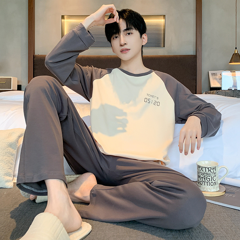 Strictly Selected Pure Cotton Men's Pajamas Spring and Autumn New Long Sleeve Simple Pullover Men's Student Home Clothes Casual suit
