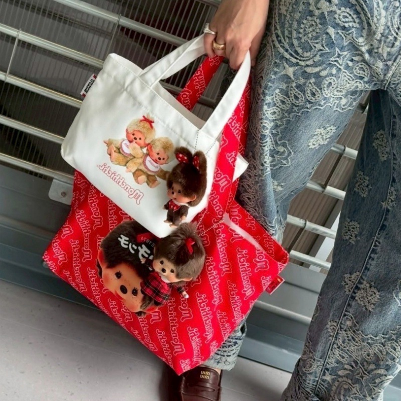 现货泰系卡通蒙奇奇帆布手提包休闲百搭手提包大容量托特包妈咪包