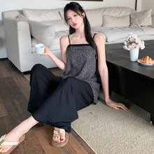 性感棉绸吊带睡衣女夏季撞色薄款印花高级感长裤可外穿家居服批发