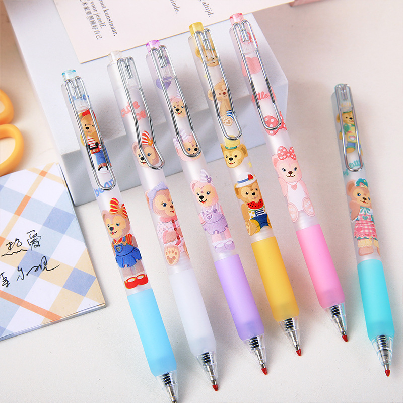 Bolígrafo de Gel con Diseño de Oso Duffy de Dibujos Animados, Bolígrafo de Presión, Bolígrafo de Metal con Clip para Niñas, Herramienta de Escritura para Estudiantes image 2
