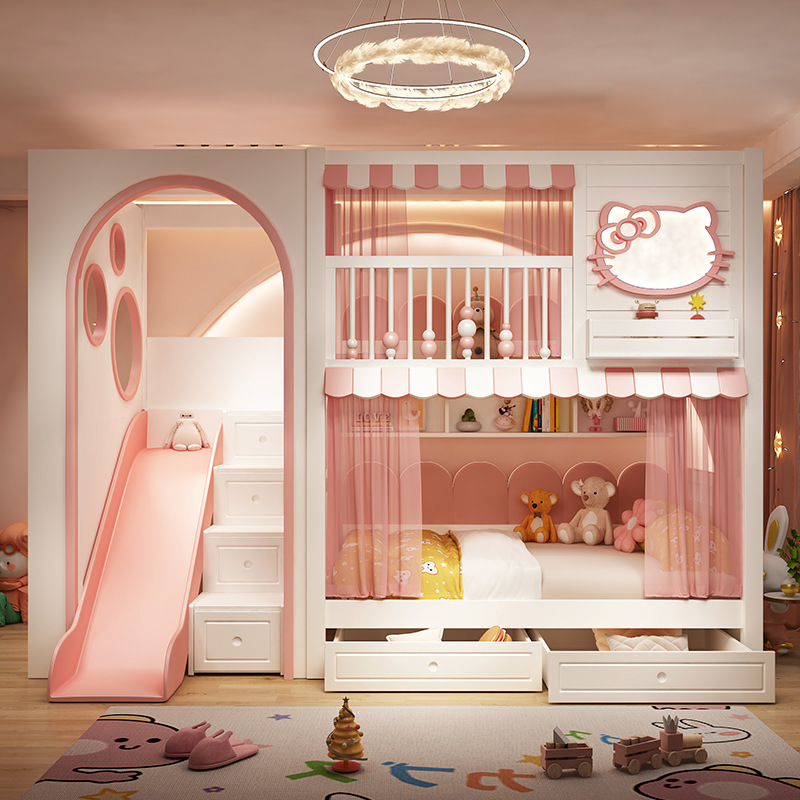 All Solid Wood Children's Bed Bunk Bed Double Bed with Table Tree House Bed High and Low Bunk Bed with Arch