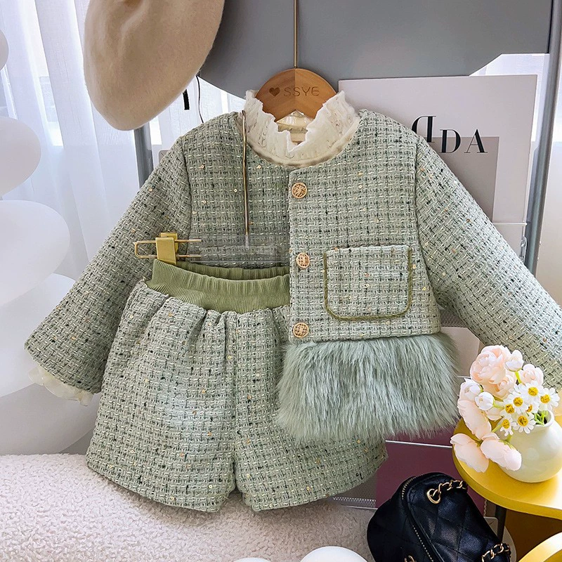 Зимний комплект, флисовая куртка для девочки, корейский стиль, увеличенная плотность, в стиле Chanel