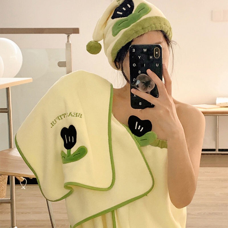Tulip Bath Skirt, Quick-Drying, Water-Absorbent, Hair-Drying Cap, Three-Piece Set, Adult Bath Towel, Full-Body Wrap, Wearable Bathrobe, Women's Summer Style Tulip Bath Skirt, Quick-Drying, Water-Absorbent, Hair-Drying Cap, Three-Piece Set, Adult Bath Towel, Full-Body Wrap, Wearable Bathrobe, Women's Summer Style
