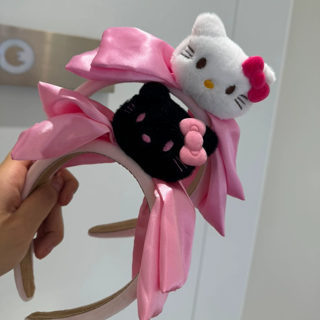 Hello Kitty, мультяшная миловидная повязка на голову с бантом, плюшевая кукла