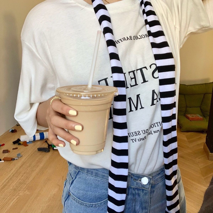 Self-produced and sold punk Harajuku style Asian culture striped thin scarf Cotton Four Seasons wearable small scarf decorative circumference