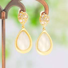 似水流年高级水滴满钻耳钉法式百搭时尚设计感耳饰显气质S925耳环