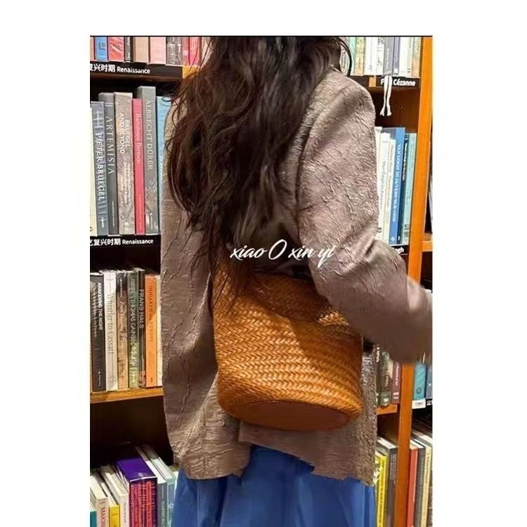 编织休闲法式包包2025新款大容量潮流单肩小众质感水桶发完女包包|undefined