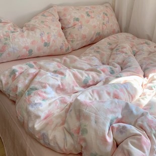 Category a Maternal and Infant Grade Cotton Aerobic Double-Layer Yarn Four-Piece Quilt Cover Bed Sheetss Soft and Comfortable Pure Cotton Three-Piece Set Wholesale