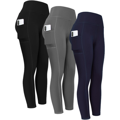 2026跨境新款欧美3件女式高腰瑜伽紧身裤（带侧口袋|ru