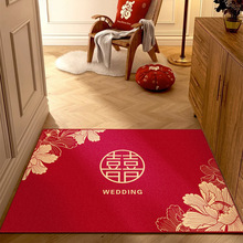 新中式水晶绒地垫家用喜庆入户门地垫进蹭土防滑脚垫红色玄关门垫