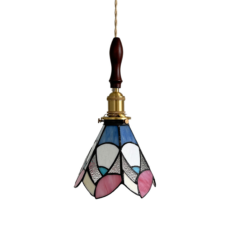 Lámpara de soldadura hecha a mano de latón retro estilo americano cabecera pasillo restaurante café vidrio de colores pequeño candelier