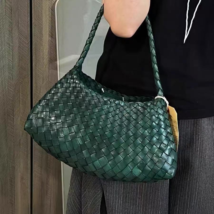 Women's Hand-Woven Leather Underarm Bag 2025 New Premium Retro Shoulder Handbag - Thumbnail 3