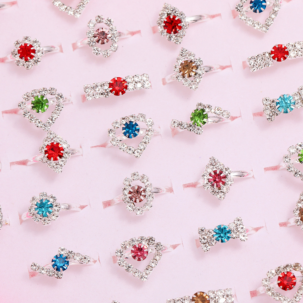 Metal Material Simple Style Shiny Heart Shape Metal Inlay Rhinestones Girl'S Open Rings
