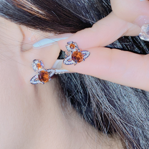 Versa Vivien Saturn Tassel Necklace Set Gold-plated Micro-Inlaid Brilliant Zirconium Niche Light Luxury Design Ring