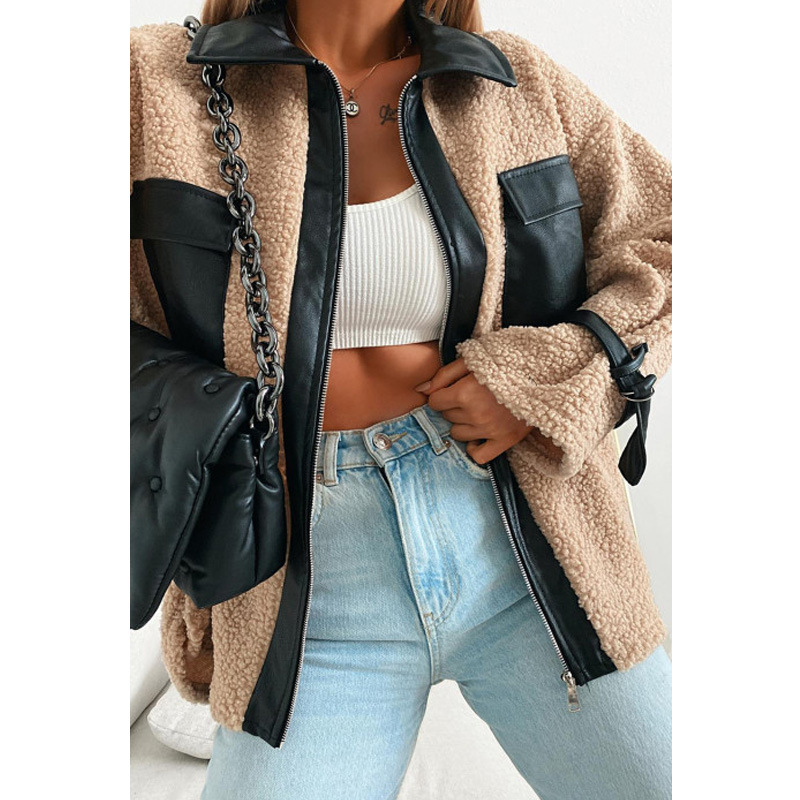 Manteau femme en cuir transfrontalier laine d'agneau couture automne et hiver chaud manteau à manches longues veste nouveau_voghion.com