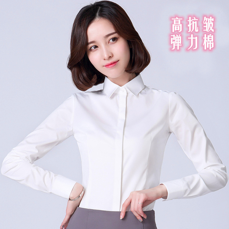 New Arrival High Wrinkle Resistant Cotton Women's Shirt Dark Placket Anti-running Long-sleeved Shirt Women's White Professional Shirt