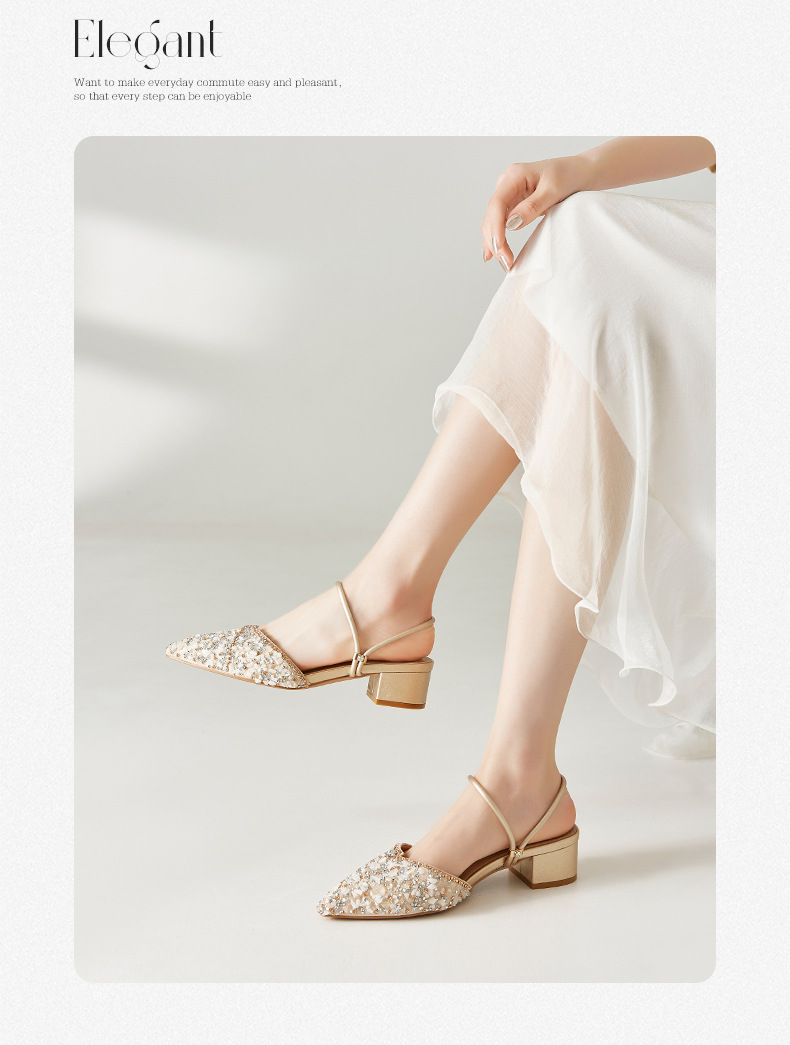 Sandal đính đá nữ đế thấp quai mảnh phối váy — BL139 màu bạc chi tiết 19