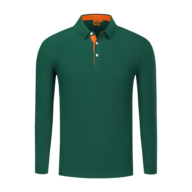 Otoño y invierno de color sólido cuello polo camiseta de polo de algodón blanco camiseta de polo de hombre manga larga vestido de trabajo personalizado bordado