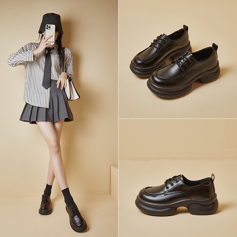 真皮乐福鞋女2023新款秋季小皮鞋英伦风学院一脚蹬单鞋日系jk鞋子