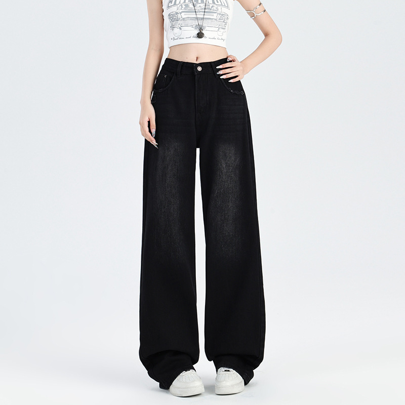 Black Ripped Jeans for Women 2025 Spring and Autumn High-Waisted Straight-Leg Petite Floor-Length Wide-Leg Pants High-Waisted Slimming Black Ripped Jeans for Women 2025 Spring and Autumn High-Waisted Straight-Leg Petite Floor-Length Wide-Leg Pants High-Waisted Slimming