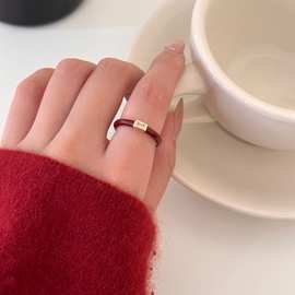 新年红色轻奢小众设计高级感素圈水钻戒指女秋冬食指开口戒环