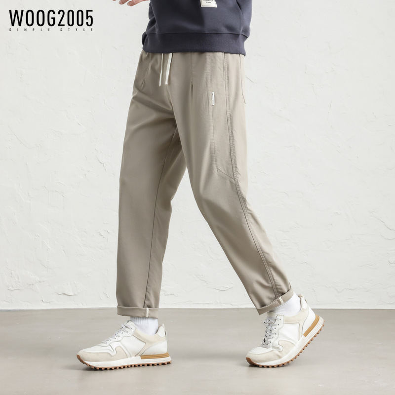 Woog2005 Ice Silk Stretch Versatile Linen Pants Men's 2025 Summer Thin Loose Khaki Straight Casual Pants